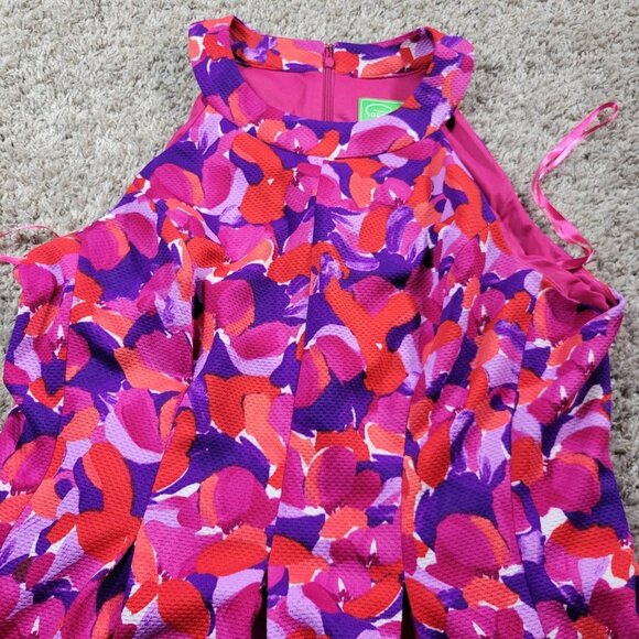 Pappagallo Dress Women's 14 Pink Tropical Sleevless Colorful Floral Lined - Picture 2 of 7